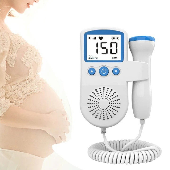 Monitor Fetal Doppler, Flippy, Monitorizare Sarcina, Ritm Cardiac, Ecran LCD 4.5 cm, 2 x Baterii AA (neincluse), Portabil, din ABS, 12.8 x 9.6 x 3 cm, Utilizare de la 9 Saptamani, Albastru [2]