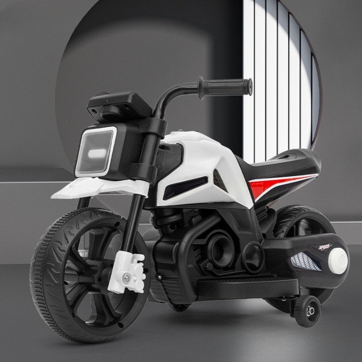 Motocicleta Electrica cu 2 Roti Mari si 2 Roti Ajutatoare, Flippy, Acumulator Incarcare, Anti-Rasturnare, Lumini, Muzica, Motor:380, Baterie 6V4.5, 41.5x70x34 cm, 4.5 Kg, 3 Ani+, Alb Negru [5]