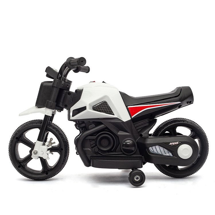Motocicleta Electrica cu 2 Roti Mari si 2 Roti Ajutatoare, Flippy, Acumulator Incarcare, Anti-Rasturnare, Lumini, Muzica, Motor:380, Baterie 6V4.5, 41.5x70x34 cm, 4.5 Kg, 3 Ani+, Alb Negru [10]