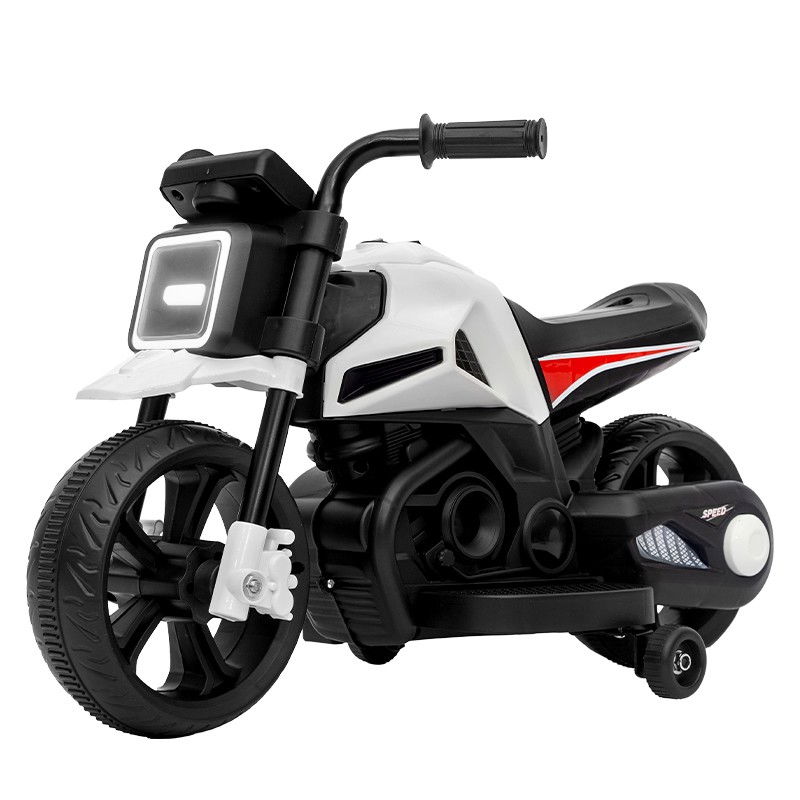 Motocicleta Electrica cu 2 Roti Mari si 2 Roti Ajutatoare, Flippy, Acumulator Incarcare, Anti-Rasturnare, Lumini, Muzica, Motor:380, Baterie 6V4.5, 41.5x70x34 cm, 4.5 Kg, 3 Ani+, Alb Negru [2]