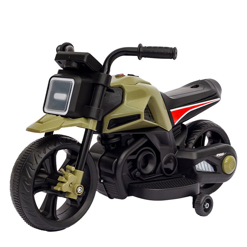 Motocicleta Electrica cu 2 Roti Mari si 2 Roti Ajutatoare, Flippy, Acumulator Incarcare, Anti-Rasturnare, Lumini, Muzica, Motor:380, Baterie 6V4.5, 41.5x70x34 cm, 4.5 Kg, 3 Ani+, Verde Negru [1]