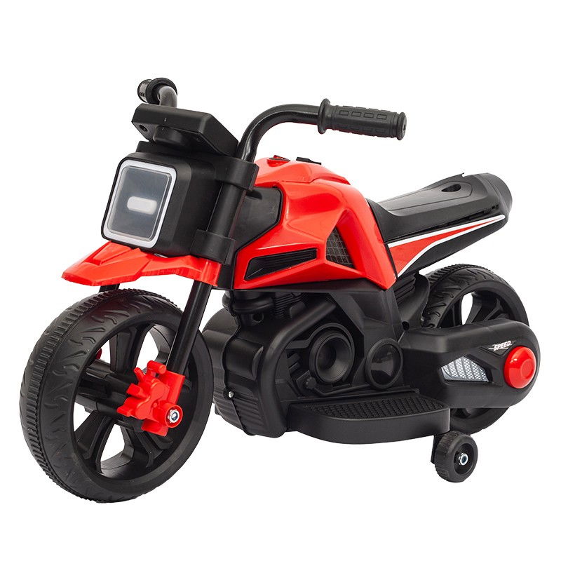 Motocicleta Electrica cu 2 Roti Mari si 2 Roti Ajutatoare, Flippy, Acumulator Incarcare, Anti-Rasturnare, Lumini, Muzica, Motor:380, Baterie 6V4.5, 41.5x70x34 cm, 4.5 Kg, 3 Ani+, Rosu Negru [2]