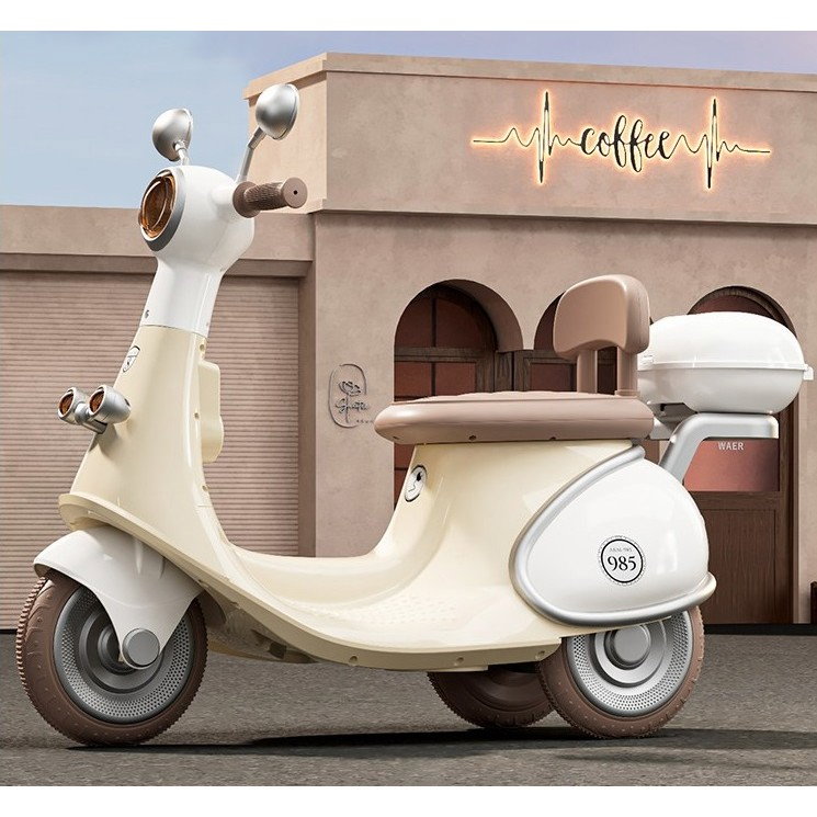 Motocicletă Electrică cu 3 Roti, Flippy, Acumulator Încarcare, Anti-Rasturnare, Lumini, Sunete, Baterie 6V 7Ah, Telecomanda, 95x67x36cm, Bej [4]