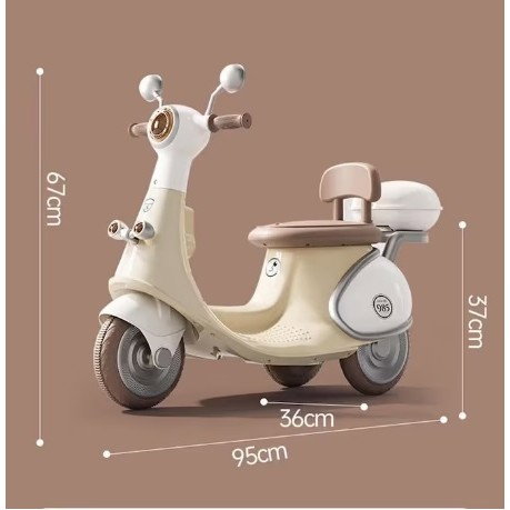 Motocicletă Electrică cu 3 Roti, Flippy, Acumulator Încarcare, Anti-Rasturnare, Lumini, Sunete, Baterie 6V 7Ah, Telecomanda, 95x67x36cm, Bej [8]