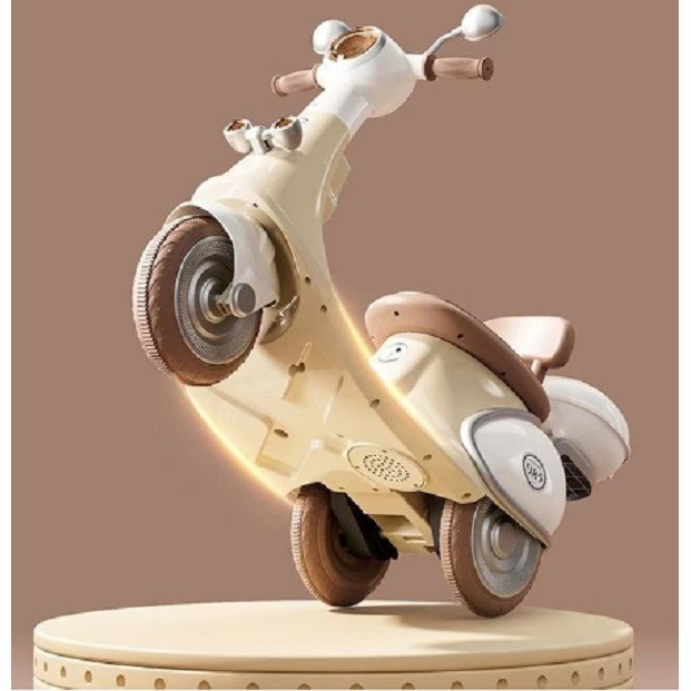 Motocicletă Electrică cu 3 Roti, Flippy, Acumulator Încarcare, Anti-Rasturnare, Lumini, Sunete, Baterie 6V 7Ah, Telecomanda, 95x67x36cm, Bej [7]