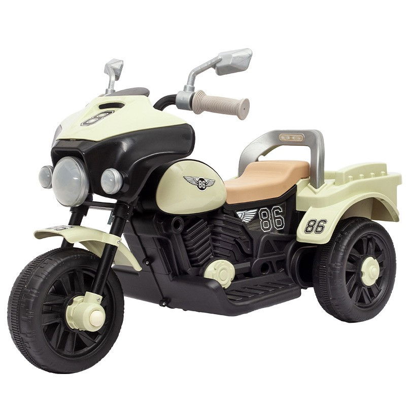 Motocicleta Electrica Flippy, cu Acumulator, cu Sistem Anti-Rasturnare, Sistem de Lumini si Muzica, Cutie de Depozitare, 1-8 Ani, 93 x 43 x 58 cm, Alb - Bej [12]