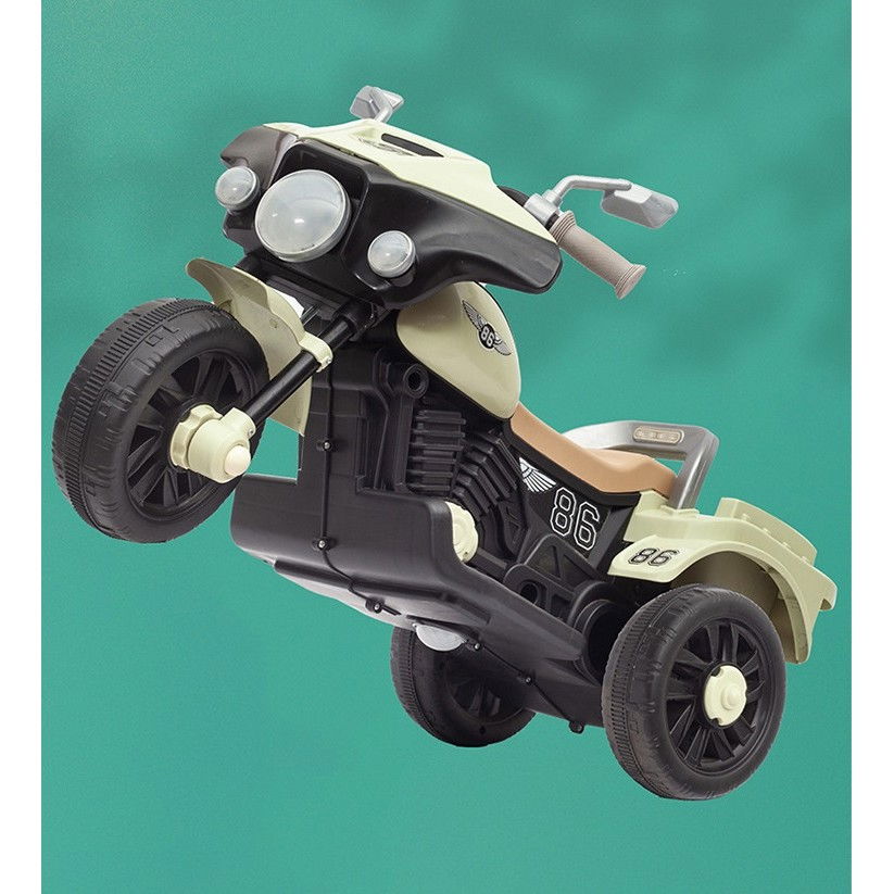 Motocicleta Electrica Flippy, cu Acumulator, cu Sistem Anti-Rasturnare, Sistem de Lumini si Muzica, Cutie de Depozitare, 1-8 Ani, 93 x 43 x 58 cm, Alb - Bej [5]