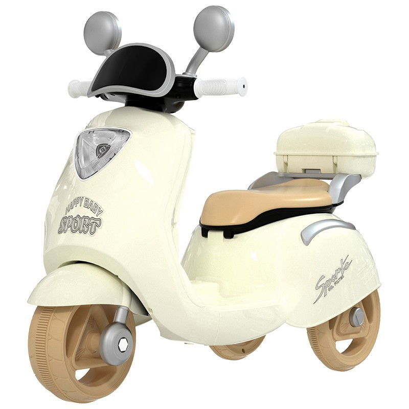 Motocicleta Electrica Flippy, cu Acumulator, Telecomanda, Bluetooth, cu Sistem Anti-Rasturnare, Sistem de Lumini si Sunet, 3-10 Ani, Bej [1]