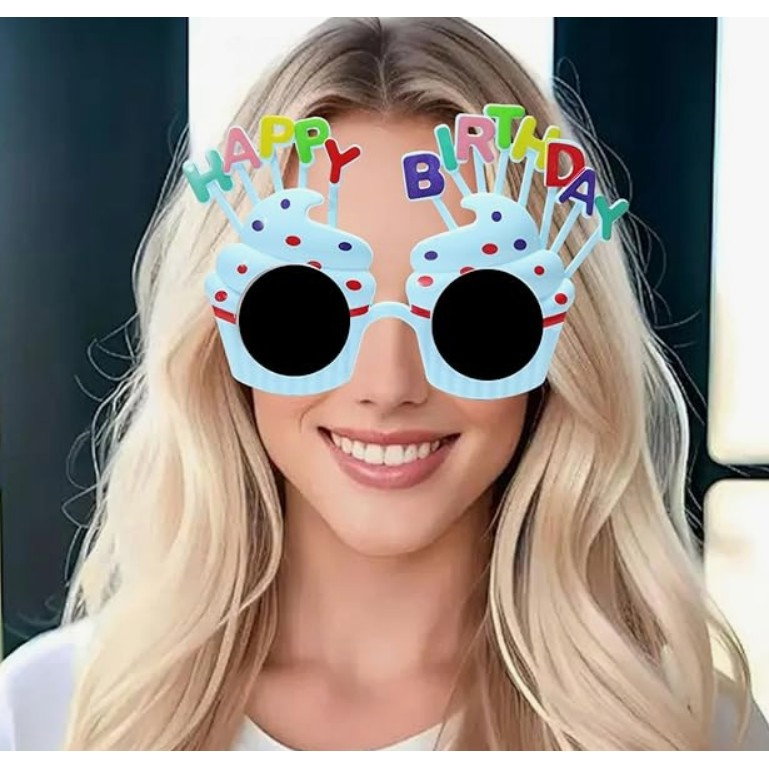 Ochelari Happy Birthday, Flippy, Tematica Aniversare, Protectie Soare, din Plastic, Model Prajiturele, 18.5x11.5 cm, Albastru [4]