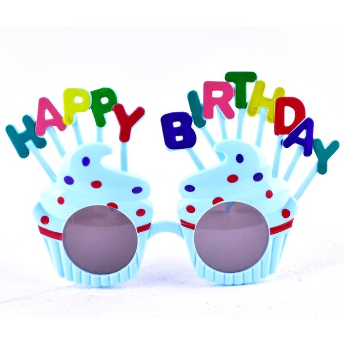 Ochelari Happy Birthday, Flippy, Tematica Aniversare, Protectie Soare, din Plastic, Model Prajiturele, 18.5x11.5 cm, Albastru [3]