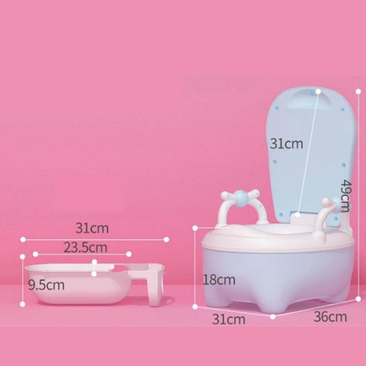 Olita pentru Copii, Flippy, +1an, Portabila, Design Vacuta cu Capac, Model Prietenos, Non-Toxic, cu Manere, Compartiment Detasabil, Perie Inclusa, Usor de Curatat, Albastru [5]