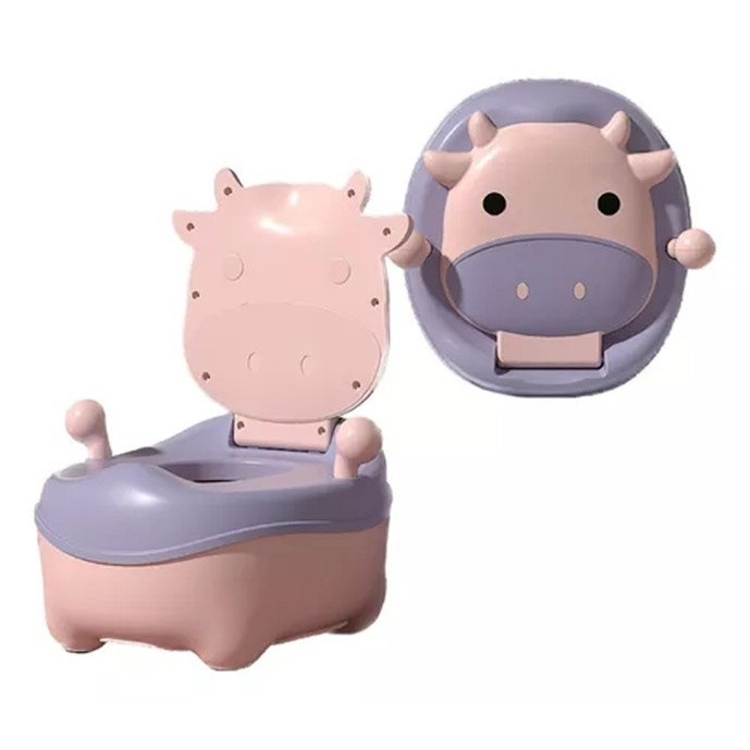 Olita pentru Copii, Flippy, +1an, Portabila, Model Vacuta, cu Capac, Prietenoasa, Non-Toxic, Compartiment Detasabil, cu Manere, cu 4 Picioare, Usor de Curatat, Roz [6]