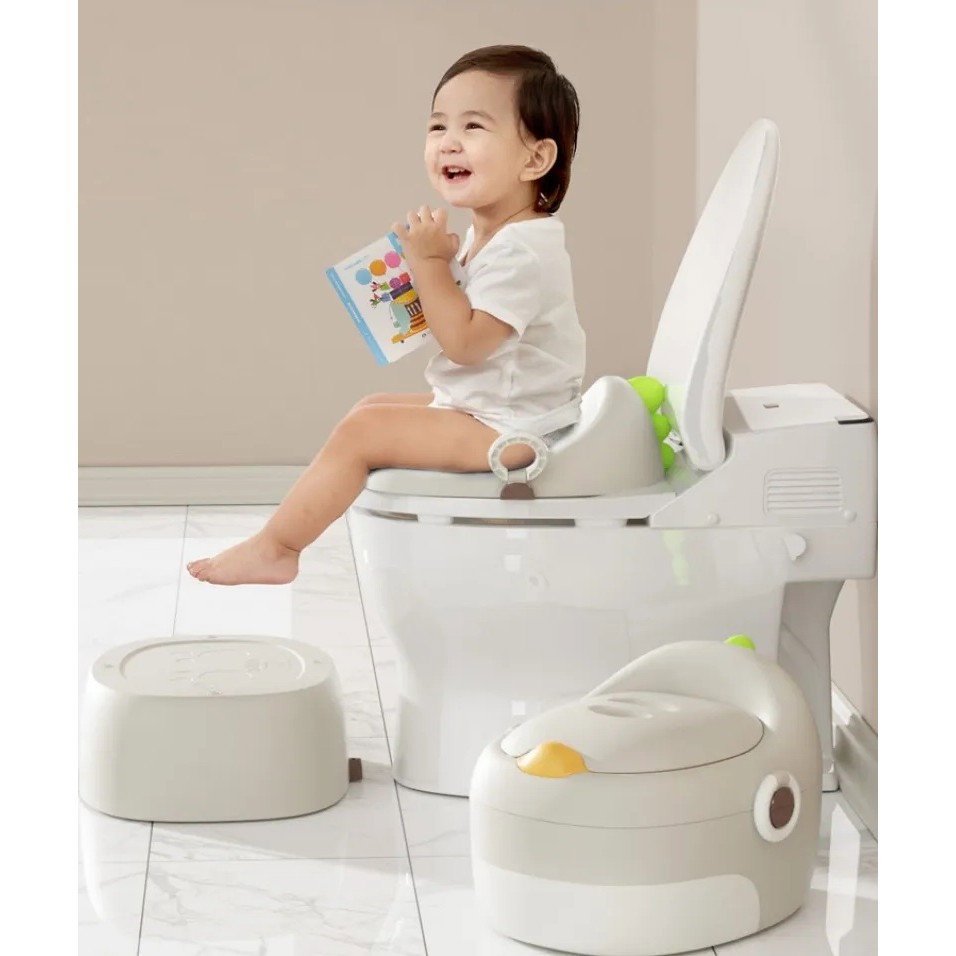 Olita pentru Copii, Flippy, 3 in 1, Detasabila, Inaltator, Reductor WC, cu Capac, 100 de Saci de Unica Folosinta, Gri [7]