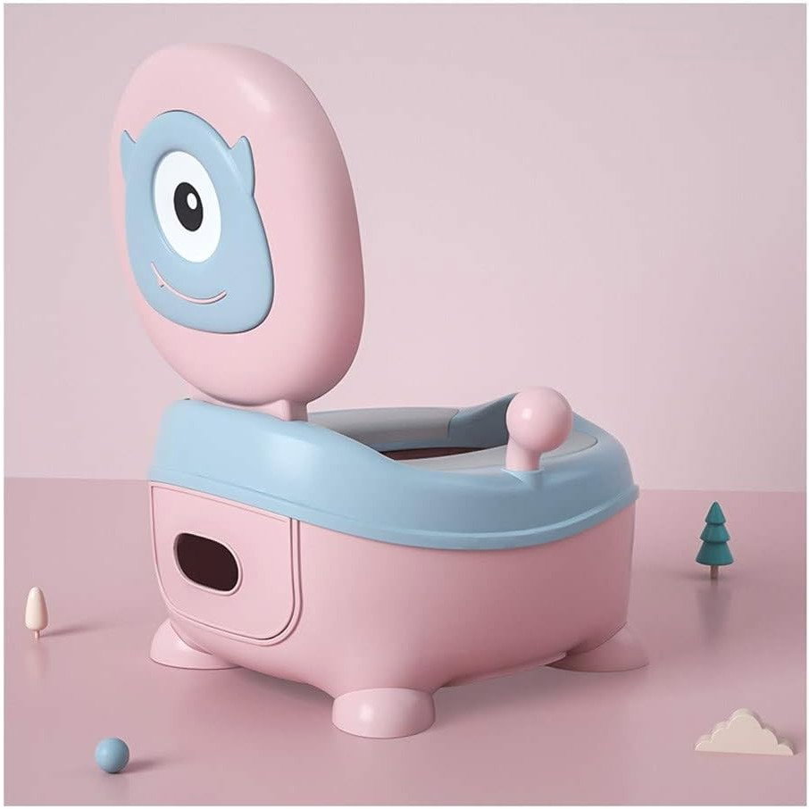 Olita pentru Copii, Flippy, +6 luni, Compartiment Detasabil, cu Capac, Antiderapanta, din Plastic, Colac Moale, Model Animat Ciclop, cu Maner, 33 x 21 x 45 cm, Albastru/Roz [3]