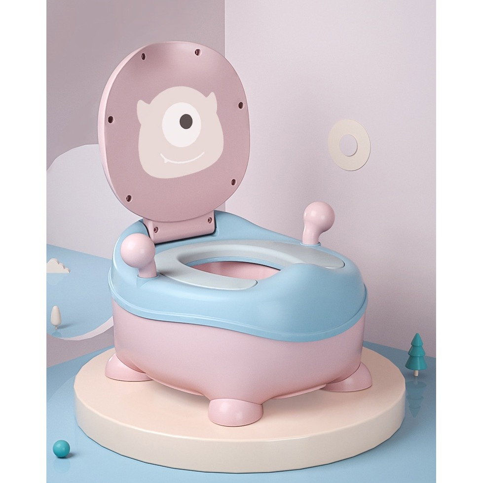 Olita pentru Copii, Flippy, +6 luni, Compartiment Detasabil, cu Capac, Antiderapanta, din Plastic, Colac Moale, Model Animat Ciclop, cu Maner, 33 x 21 x 45 cm, Albastru/Roz [6]