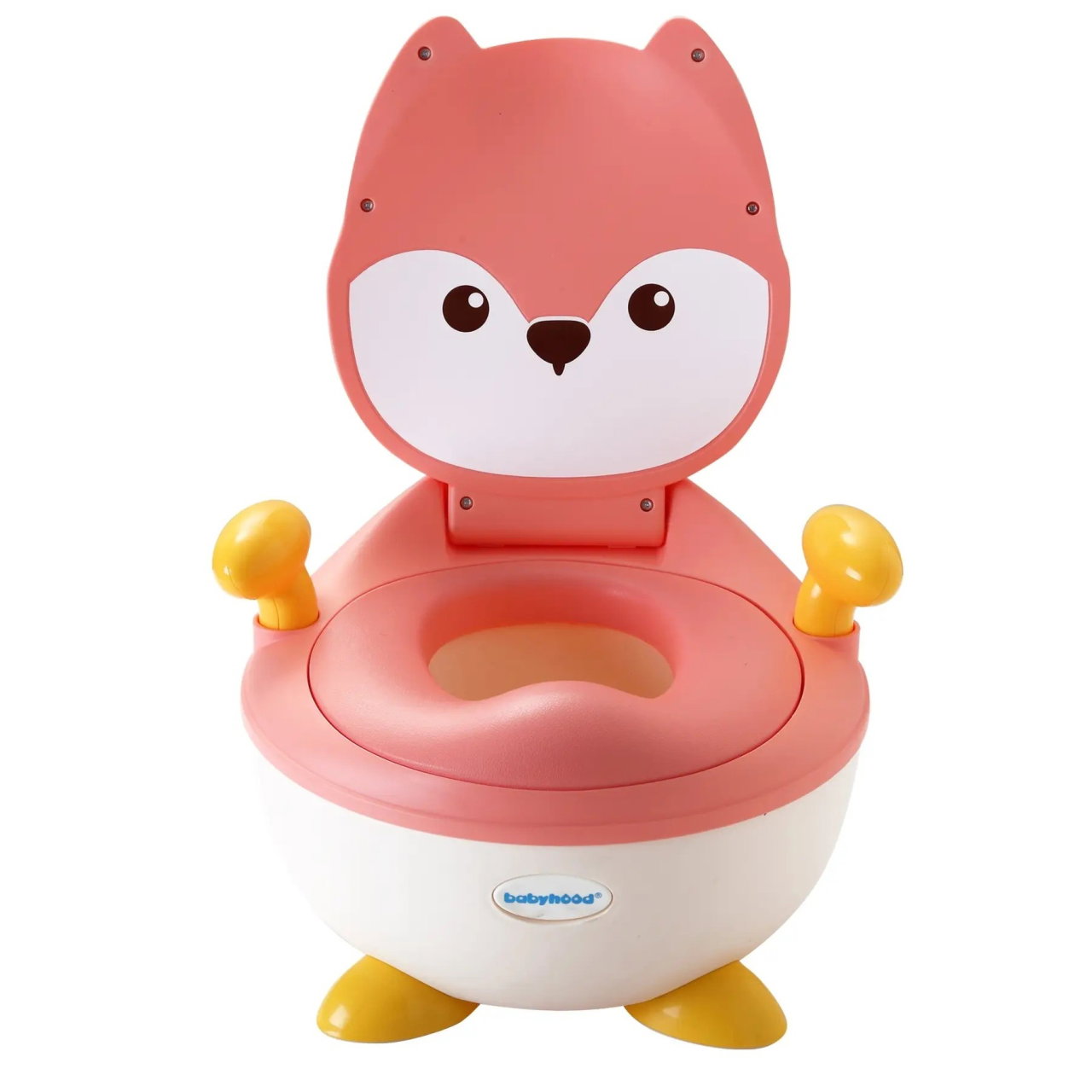 Olita pentru Copii, Flippy, +6 luni, Compartiment Detasabil, cu Capac, Antiderapanta, din Plastic, Colac Moale, Model Animat Vulpe, cu Maner, 34.5 x 35 x 23 cm, Roz/Alb [1]