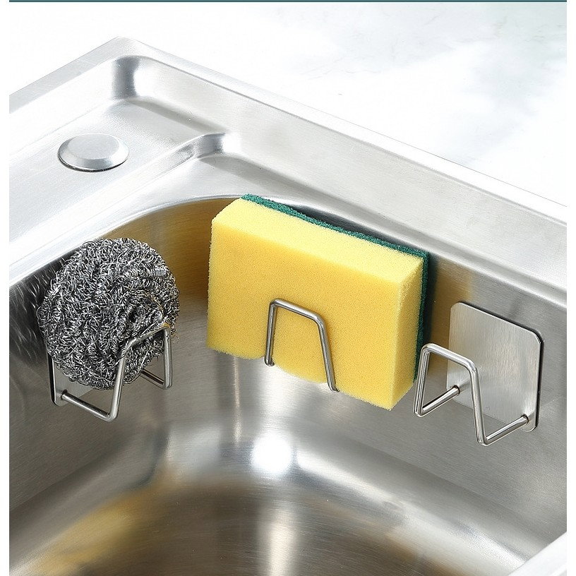 Organizator bucatarie Flippy cu adeziv, carlig-suport pentru burete, accesorii bucatarie, 5x5x3,5 cm, otel inoxidabil, gri [2]