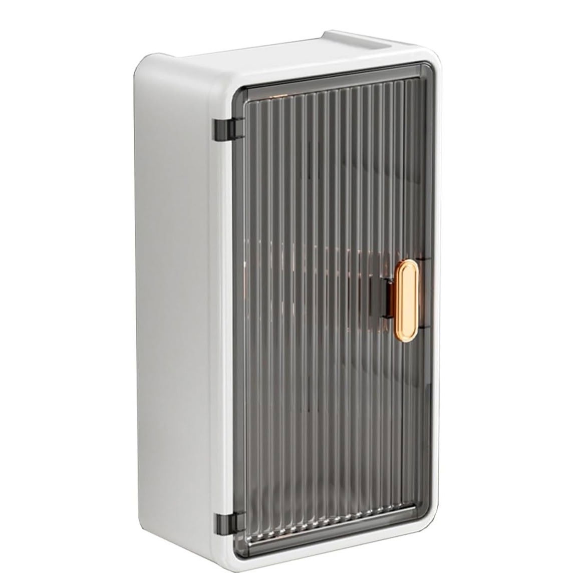 Organizator Cosmetice, Flippy, Montare pe Perete fara Perforare, 36.5x10.9x20 cm, din PP si ABS, Alb-Negru, Usa Transparenta [1]