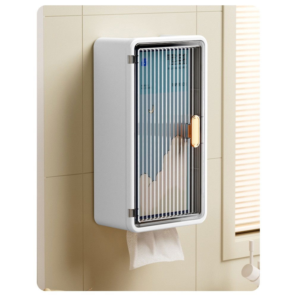 Organizator Cosmetice, Flippy, Montare pe Perete fara Perforare, 36.5x10.9x20 cm, din PP si ABS, Alb-Negru, Usa Transparenta [3]