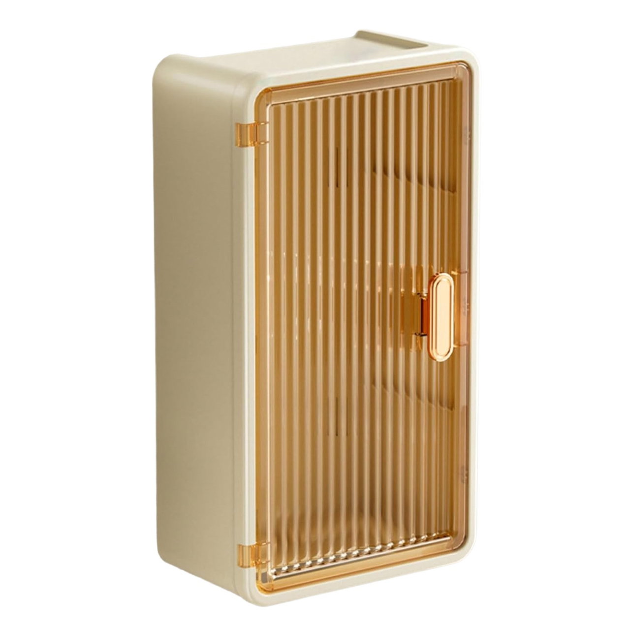 Organizator Cosmetice, Flippy, Montare pe Perete fara Perforare, 36.5x10.9x20 cm, din PP si ABS, Bej, Usa Transparenta [1]