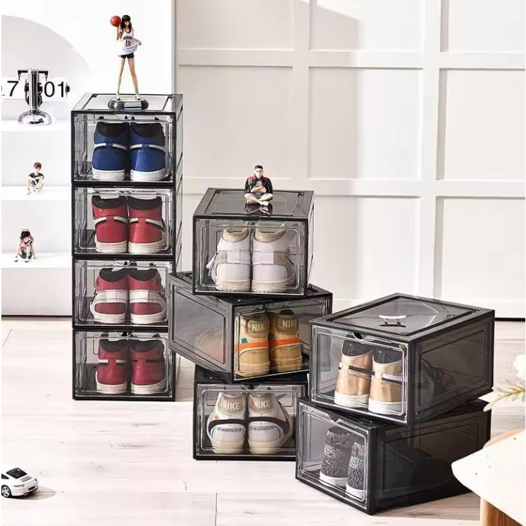 Organizator de Pantofi, Flippy, din PP+ABS, Usa Frontala Magnetica, Rezistenta la Praf, Anti-Oxidare, Utilizare Multipla, 36 x 28 x 21 cm, Gri Transparent [3]