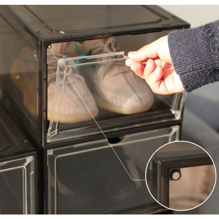 Organizator de Pantofi, Flippy, din PP+ABS, Usa Frontala Magnetica, Rezistenta la Praf, Anti-Oxidare, Utilizare Multipla, 36 x 28 x 21 cm, Gri Transparent [4]