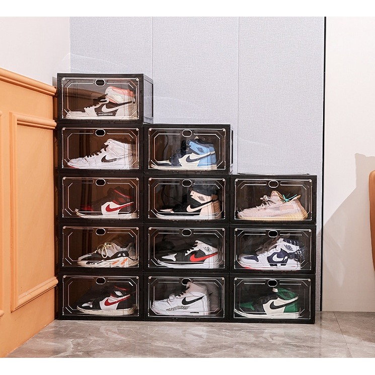 Organizator de Pantofi, Flippy, din PP+ABS, Usa Laterala Magnetica, Rezistenta la Praf, Anti-Oxidare, Utilizare Multipla, 36 x 28 x 21 cm, Gri Transparent [2]