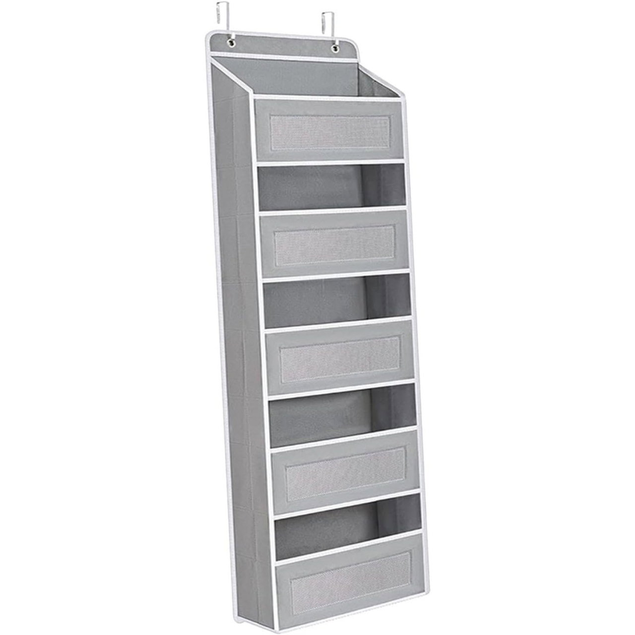 Organizator Suspendat pentru Usi, Flippy, din Nailon si Plasa, Baza de Carton Ingrosat, 5 Buzunare Principale + 5 Buzunare Laterale, 146 x 40 x 17 cm, 2 Carlige Incluse, Gri [1]