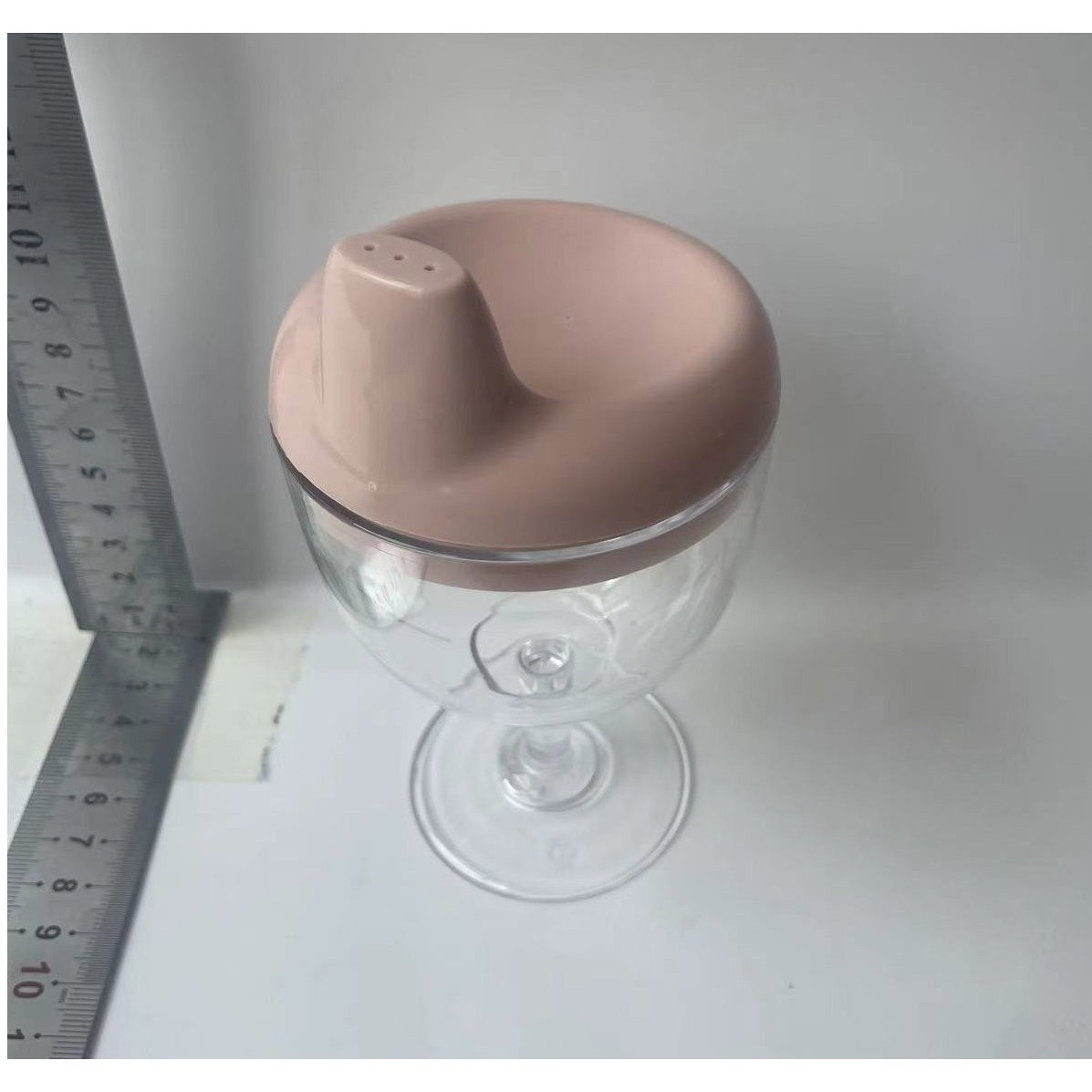 Pahar din Plastic Transparent cu Picior, Flippy, pentru Copii, 14 x 7.7 cm, cu Cioc Antiscurgere, + 3 Ani, Fara Maner, Roz [6]