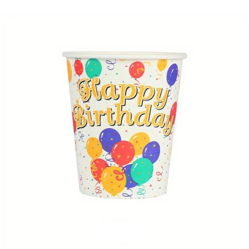 Pahare Cartonate pentru Petreceri, Flippy, Set 10 Pahare Cartonate pentru Zile de Nastere si Aniversari, Model HAPPY BIRTHDAY, 230 ml, 8.6 x 7.5 cm, Multicolor [1]