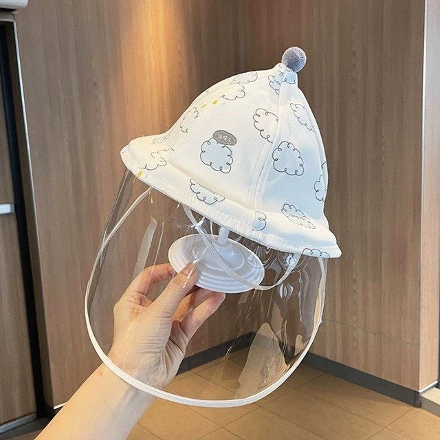 Palarie de Protectie pentru Bebelusi, Flippy, Model cu Norisori Albastri, Pescareasca, de Primavara si Toamna, cu Masca si Fermoar, 42 cm, pentru 0-3 Luni, Bleu [3]