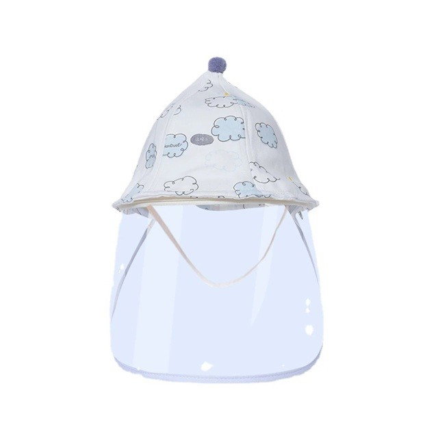 Palarie de Protectie pentru Bebelusi, Flippy, Model cu Norisori Albastri, Pescareasca, de Primavara si Toamna, cu Masca si Fermoar, 48 cm, pentru 6-12 Luni, Bleu [1]