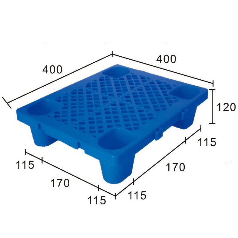 Palet de Transport, Flippy, 40 x 40 x 12 cm, din Plastic durabil, Palet pentru Stivuitor in Depozit, Rezistent la Umiditate, Grila Ingrosata, 4 Picioare, Albastru  [2]