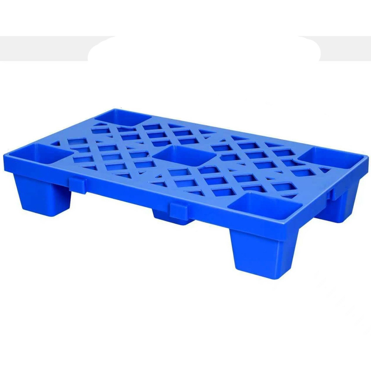 Palet de Transport, Flippy, 60 x 40 x 10 cm, din Plastic durabil, Palet pentru Stivuitor in Depozit, Rezistent la Umiditate, Grila Ingrosata, 5 Picioare, Albastru  [1]