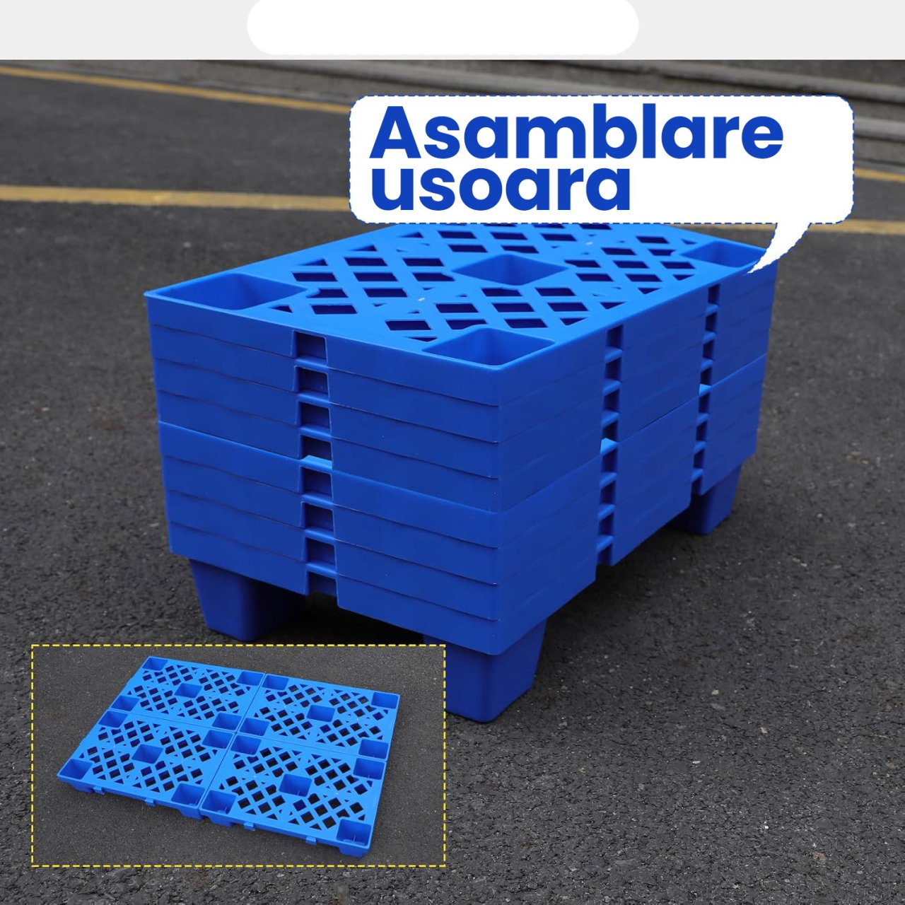 Palet de Transport, Flippy, 60 x 40 x 10 cm, din Plastic durabil, Palet pentru Stivuitor in Depozit, Rezistent la Umiditate, Grila Ingrosata, 5 Picioare, Albastru  [4]