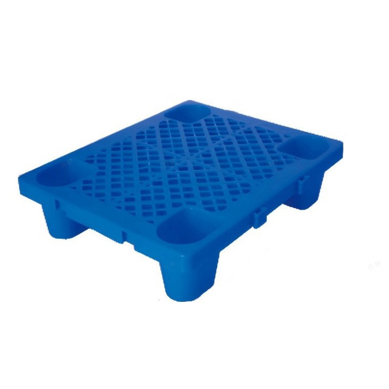 Palet de Transport, Flippy, 60 x 40 x 12 cm, din Plastic durabil, Palet pentru Stivuitor in Depozit, Rezistent la Umiditate, Grila Ingrosata, 4 Picioare, Albastru  [1]