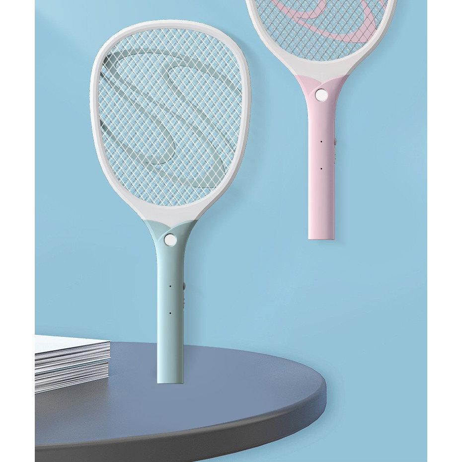 Paleta Electrica pentru Tantari, Muste sau Insecte LED, Flippy, Reincarcabila, Incarcare USB, Plastic, Casa si Gradina, Anti-insecte, Alb-Albastru [12]