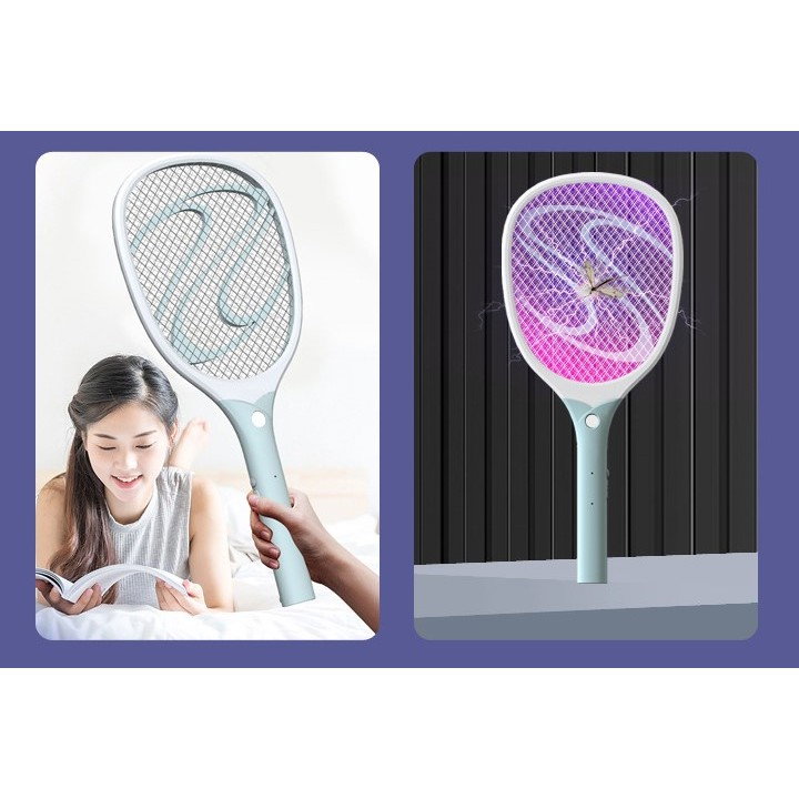 Paleta Electrica pentru Tantari, Muste sau Insecte LED, Flippy, Reincarcabila, Incarcare USB, Plastic, Casa si Gradina, Anti-insecte, Alb-Albastru [5]
