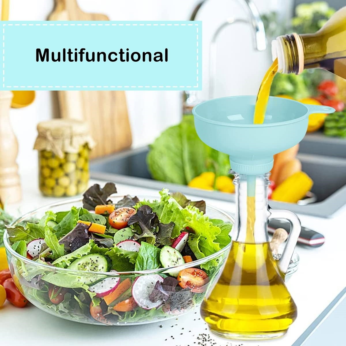 Palnie din plastic 3 in 1 Flippy, doua dimensiuni de scurgere, cu filet si filtru, diametru scurgere 5.4 cm, 11.5 x 16.7 cm, albastru [6]