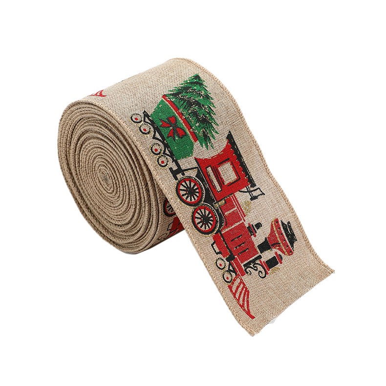 Panglica de Craciun pentru Decor Brad, Flippy, Panglica Decorativa de Craciun pentru Funde, Imprimeu Trenulet, 200 x 6.3 m, Khaki [1]