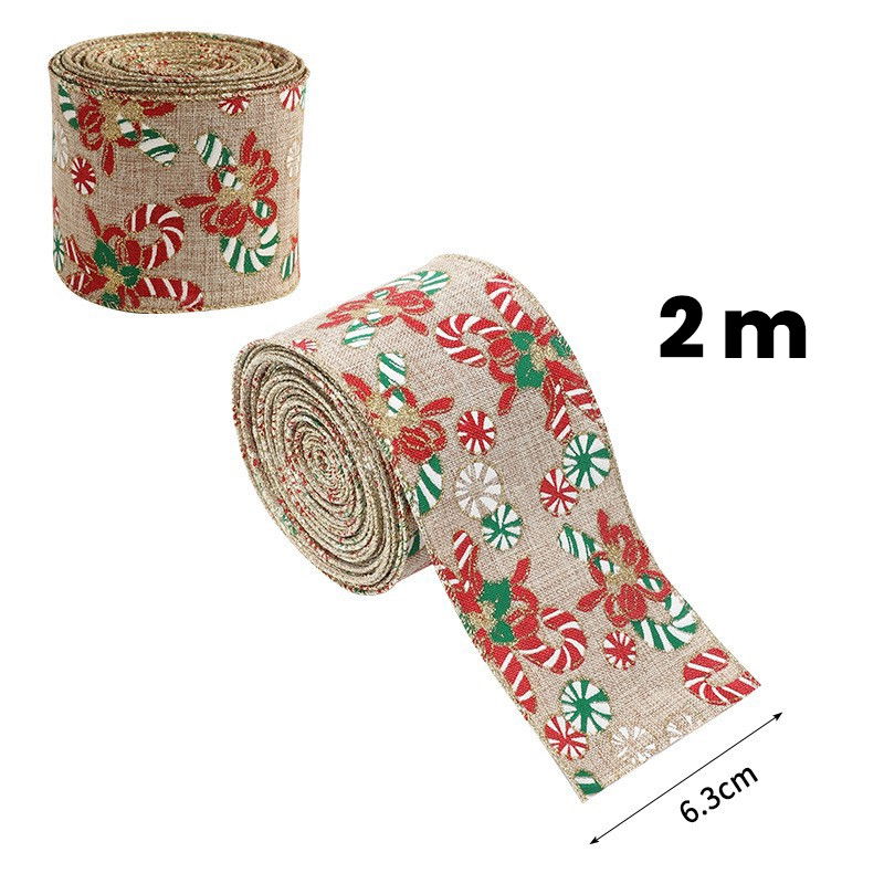 Panglica Decorativa pentru Craciun, Flippy, Ornament pentru Brad de Craciun, Pretreceri, Panglica cu Design Acadele de Craciun, 200 x 6.3 cm, Khaki  [3]