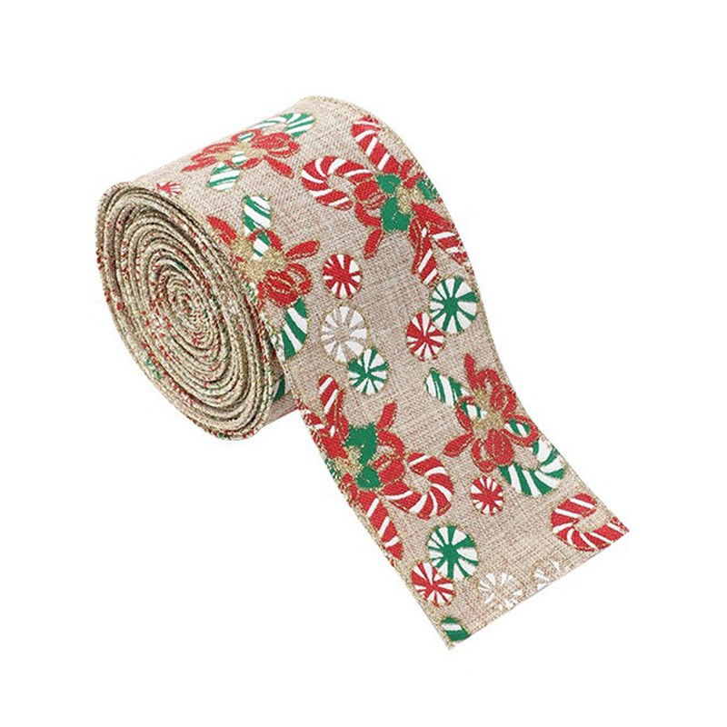 Panglica Decorativa pentru Craciun, Flippy, Ornament pentru Brad de Craciun, Pretreceri, Panglica cu Design Acadele de Craciun, 200 x 6.3 cm, Khaki  [1]