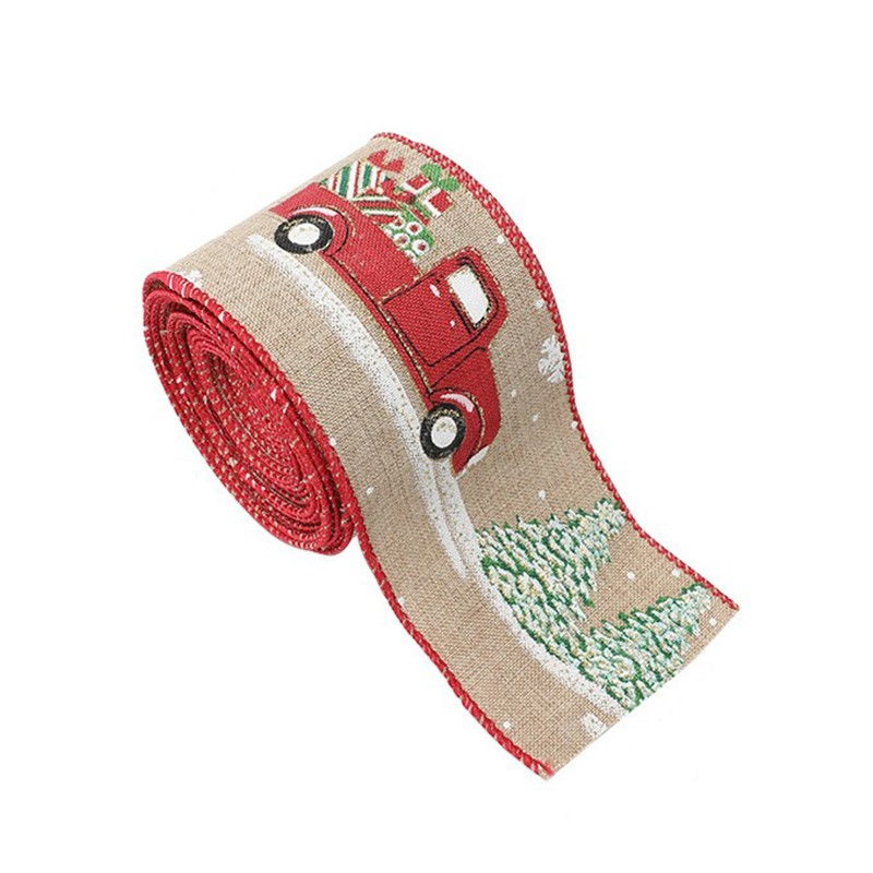 Panglica Decorativa pentru Craciun, Flippy, Ornament pentru Brad de Craciun, Pretreceri, Panglica cu Design Masina Rosie, 200 x 6.3 cm, Khaki  [1]