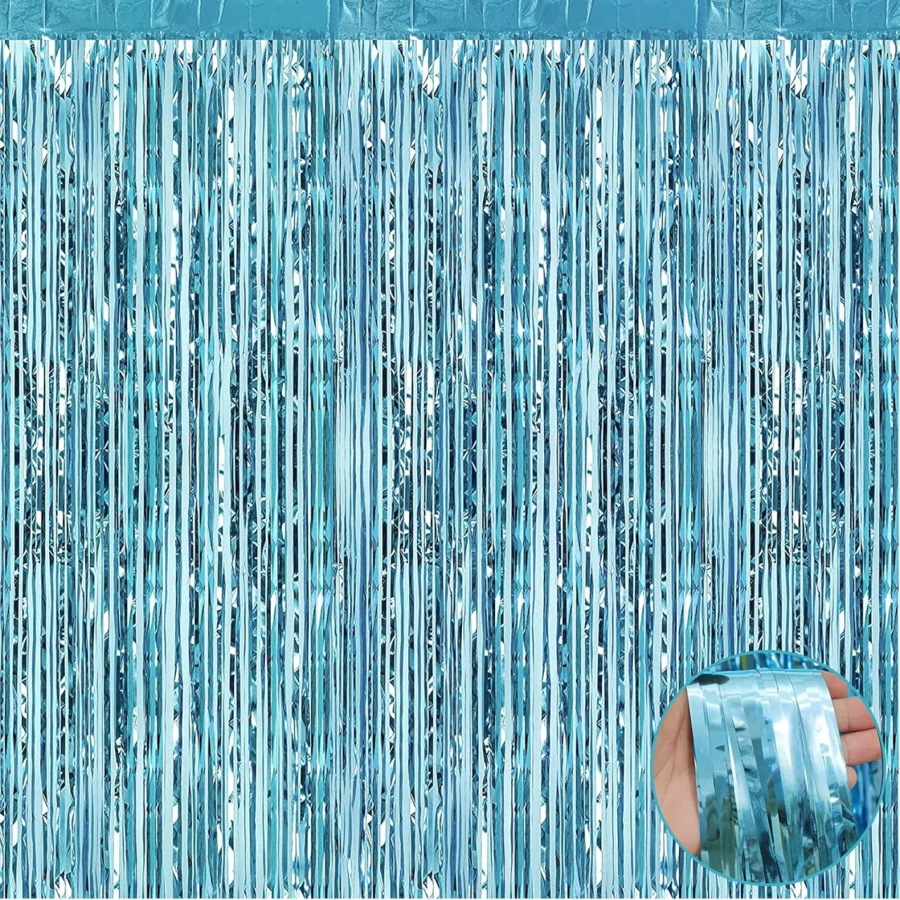 Perdea Franjurata, Flippy, Model Decor Petrecere, pentru Fundal de Poze, Amenajare Colorata a Petrecerii, Dimensiune 100x200 cm, Albastru Deschis [3]