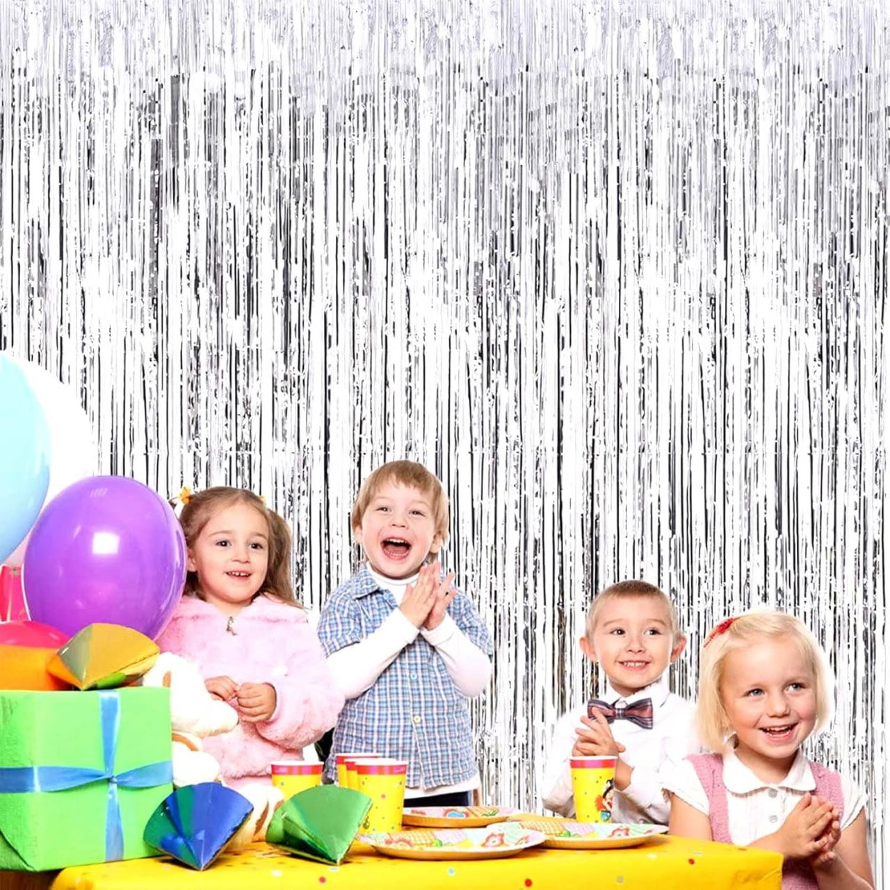 Perdea Franjurata, Flippy, Model Decor Petrecere, pentru Fundal de Poze, Amenajare Colorata a Petrecerii, Dimensiune 100x200 cm, Argintiu [5]