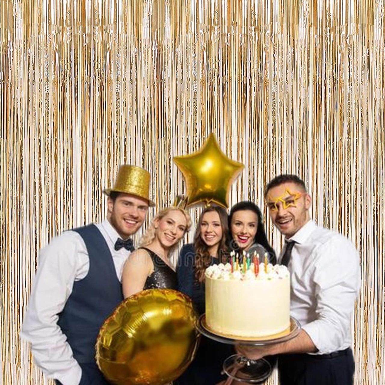 Perdea Franjurata, Flippy, Model Decor Petrecere, pentru Fundal de Poze, Amenajare Colorata a Petrecerii, Dimensiune 100x200 cm, Gold Sampanie [5]