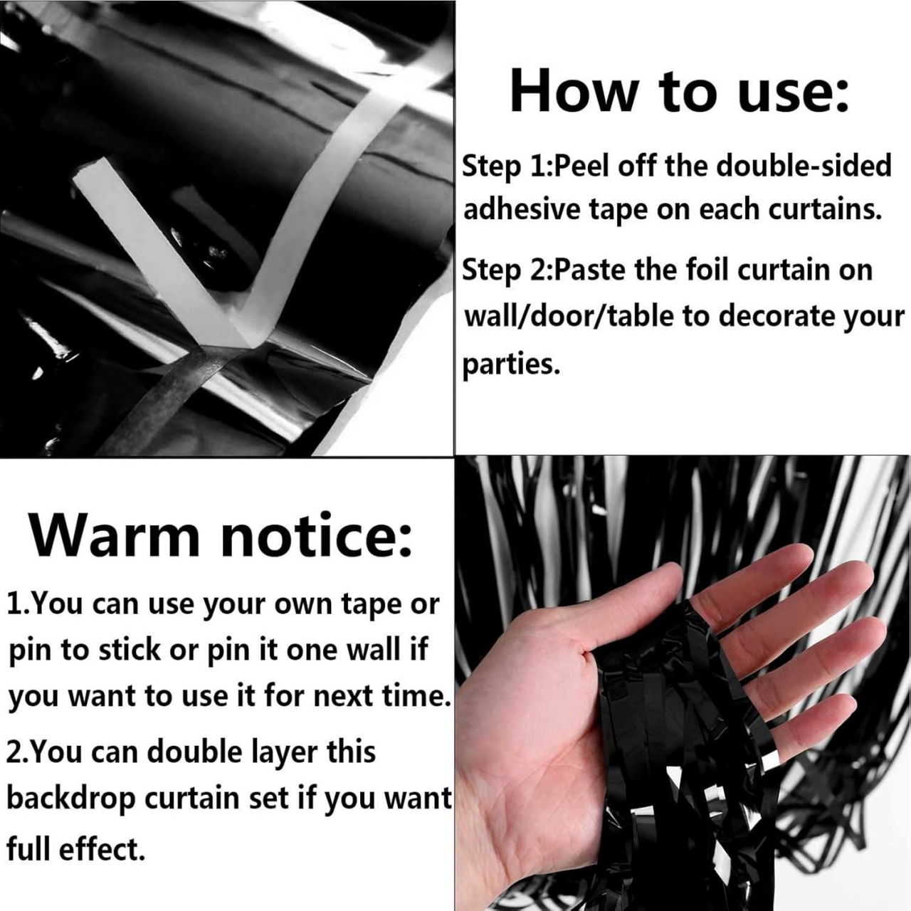 Perdea Franjurata, Flippy, Model Decor Petrecere, pentru Fundal de Poze, Amenajare Colorata a Petrecerii, Dimensiune 100x200 cm, Negru [6]