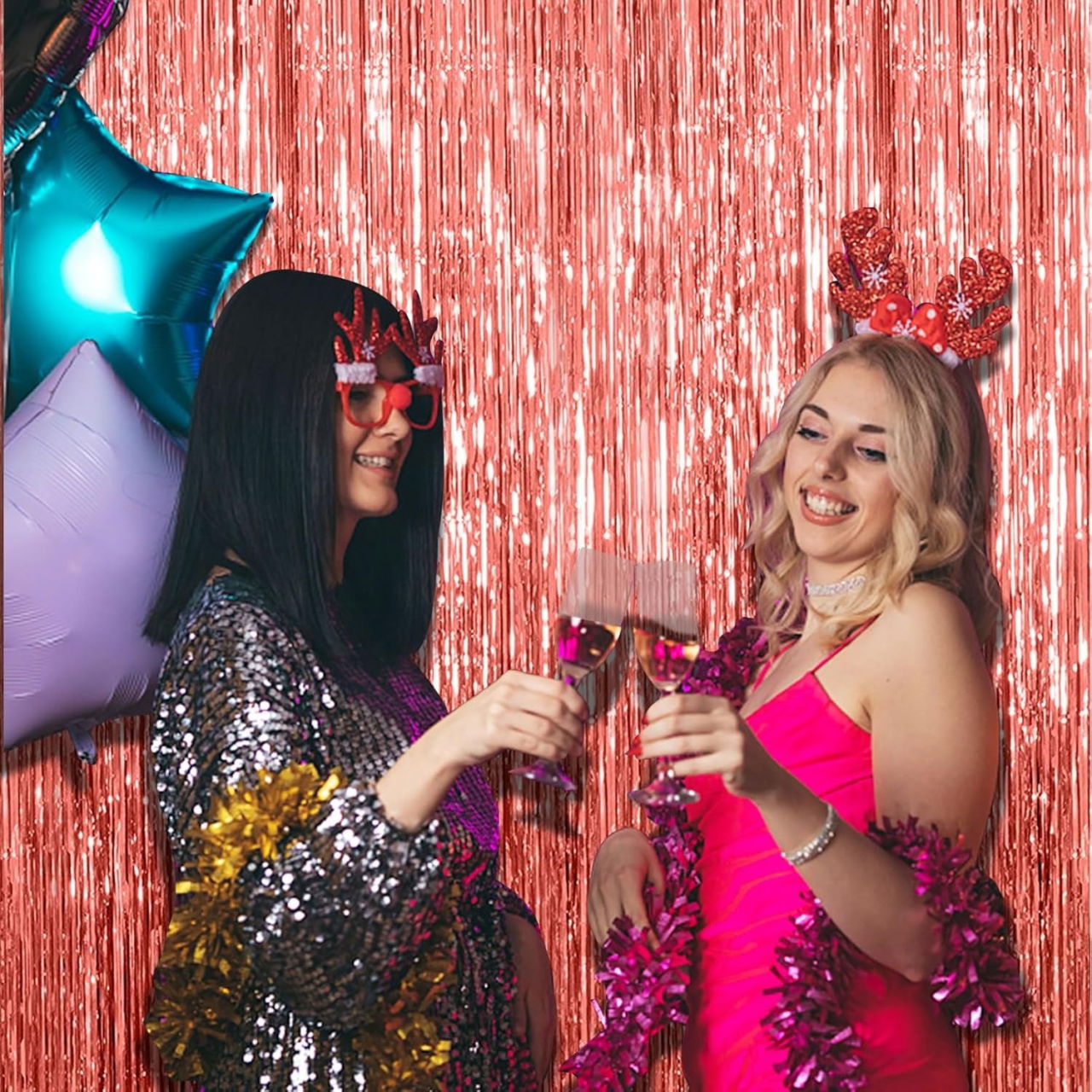 Perdea Franjurata, Flippy, Model Decor Petrecere, pentru Fundal de Poze, Amenajare Colorata a Petrecerii, Dimensiune 100x200 cm, Rose Gold [4]