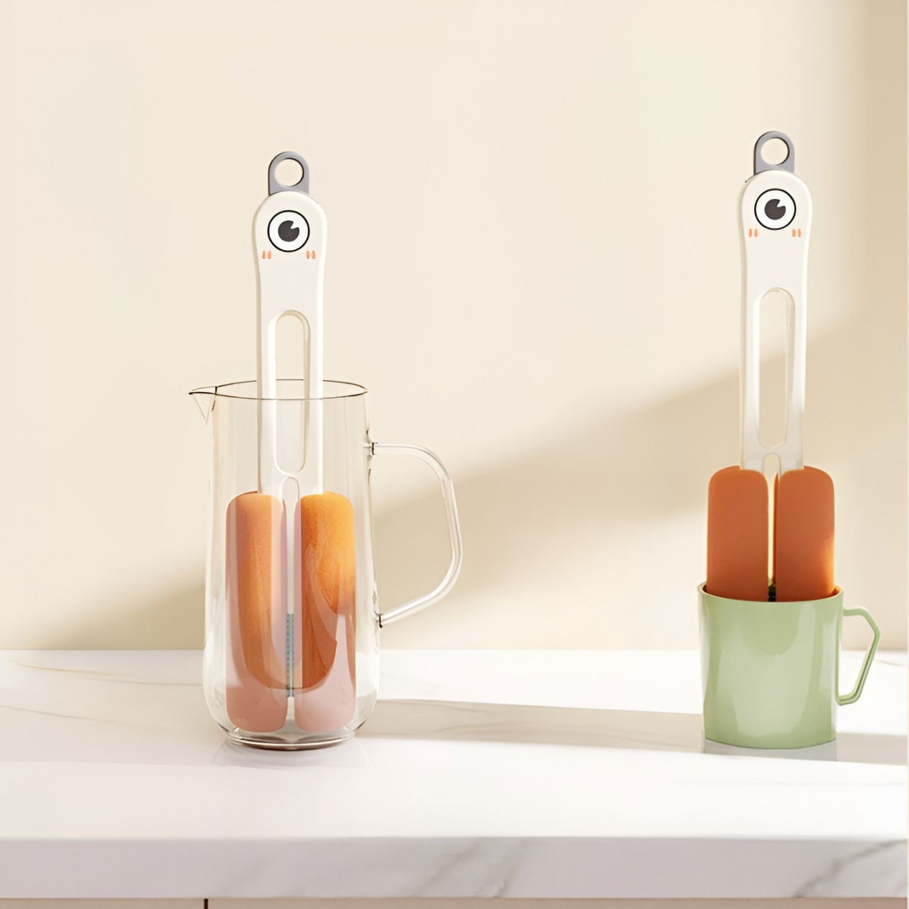 Perie de Curatat Pahare, Cani, Sticle, Flippy, cu Maner Lung si Burete, Accesorii pentru Spalarea Paielor si Capacelor, usor de Agatat, 27.5x11.4x6cm, Alb [6]