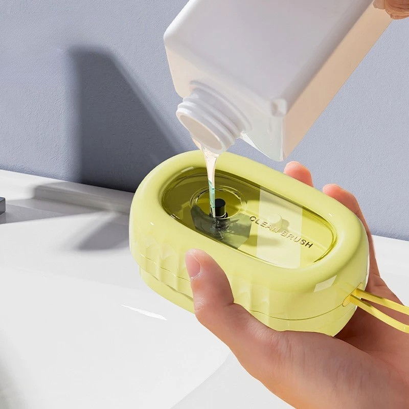 Perie de Spalat Haine, Flippy, cu Dispenser pentru Detergent, 4 Perii de Curatare, din ABS + PS, Galben [3]